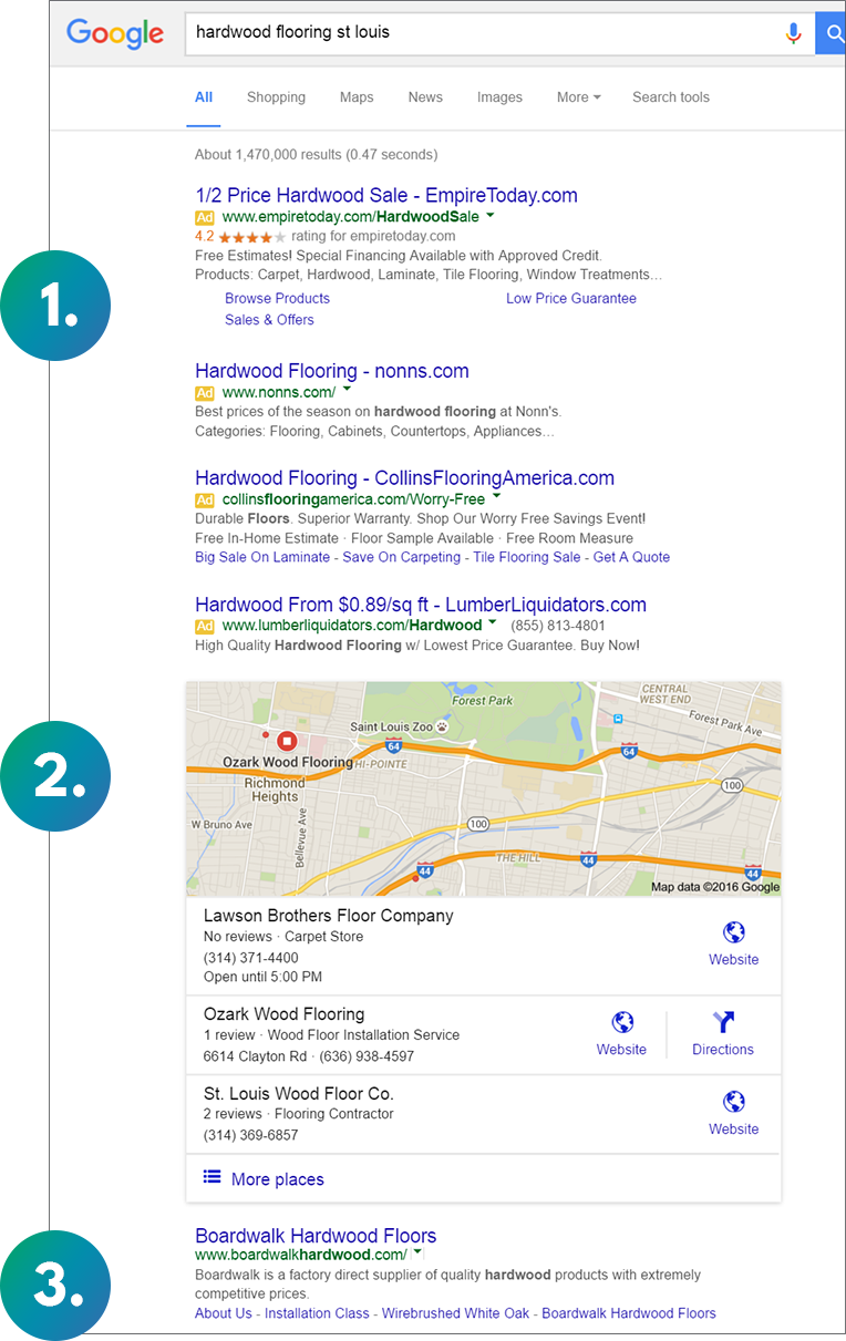 Screenshot Showing Google Search Results for Hardwood Flooring